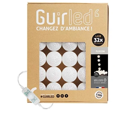 Immagine di GuirLED Guirlanda luminoso a LED per batuffoli di cotone USB Luce notturna bambini 2h Alimentatore doppio 2A incluso 3 intensità 32 sfere 3,2m Flocon