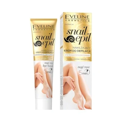 Immagine di Eveline Cosmetics Crema Depilatoria Idratante Snail Epil per Mani e Gambe Arricchita con Mucina di Lumaca Filtrata Pelle Liscia fino a 7 Giorni, 125ml