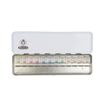 Immagine di Schmincke Horadam 74 825 097 Acquerello Slimline, in scatola di metallo, 12 x 1 2 ciotole