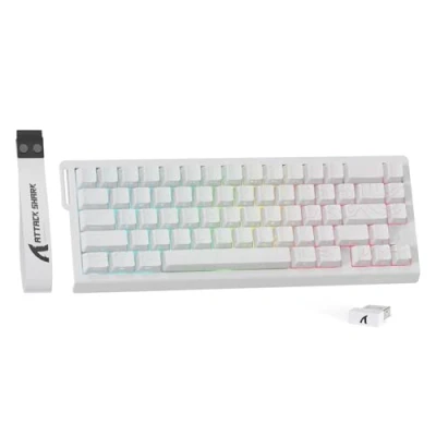 Immagine di MAMBASNAKE X ATTACK SHARK X68PRO HE Tastiera Gaming Wireless Rapid Trigger,BT/2.4G/Cablata,Interruttore Magnetico 0,01mm RT,8KHz,Punto di Attivazione Regolabile,5000mAh,RGB,per PC/Mac Contorni Bianchi