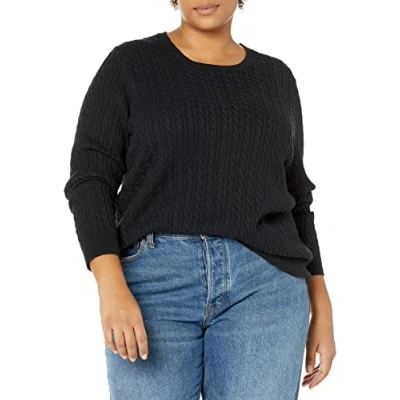 Immagine di Amazon Essentials Maglione A Girocollo Coste Leggero Manica Lunga (Disponibile in Taglie Forti) Donna, Nero, XXL