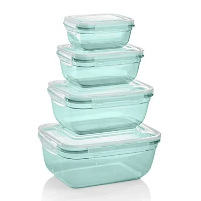 Immagine di Grizzly Contenitore per Alimenti con Coperchio Set da 4 Ermetico Anti Perdite senza BPA (Rettangolare 1x(400, 800, 1400, 2300) ml, Verde Menta)