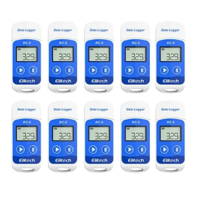 Immagine di Elitech RC 5(10 PACKS) Rilevatore di temperatura, Temperatura Data Logger, Registratore Digitale USB con Display LCD, Capacità Registrazione 32000 punti, 30C a +70C