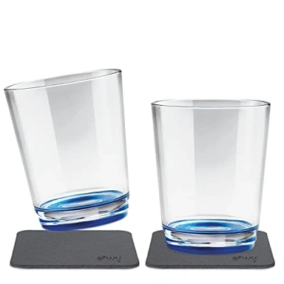 Immagine di silwy® Tazze da Bere magnetiche Antiscivolo e infrangibili incl. Due Cuscinetti di Gel Nano in Metallo (Set 2 // Lui Blue)