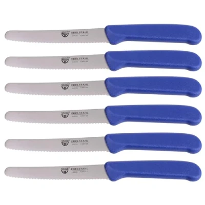 Immagine di GRÄWE Coltelli da Tavola in Acciaio Inox, Set 6, di per Pane 6 Pezzi, Pane, Colazione con Lama Seghettata, 21 cm Blu