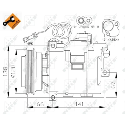 Immagine di NRF EASY FIT 32104 compressore Aria Condizionata 7SBU16C 12 PAG 46 con olio PAG, anello tenuta VOLKSWAGEN: Passat B5 GP Variant