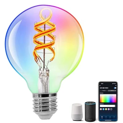 Immagine di Aigostar Lampadina Alexa, Lampadine Smart E27 Globo RGBW 4.9W 420LM, Bulb G80 Luce Calda 2700K, Intelligenti Compatibile con Alexa e Google Home. Vintage Filamento, 1 Unità
