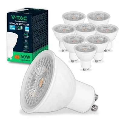 Immagine di V TAC 10x Lampadine Led GU10 6W (Equivalenti a 60W) Chip SAMSUNG 445 Lumen Alta Luminosità Faretto per Massima Efficienza e Risparmio Energetico Lampadina Luce Fredda 6400K