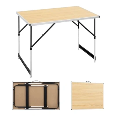 Immagine di WOLTU CPT8121hei Tavolo da Campeggio Picnic Giardino Pieghevole Portatile Altezza Regolabile in MDF Quercia 100x60x73/94cm