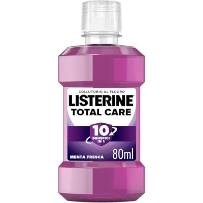 Immagine di LISTERINE Collutorio Total Care, da viaggio per una protezione completa al gusto di Menta Pura, Arricchito con Fluoro denti forti e gengive sane in sole due settimane, 80 ml