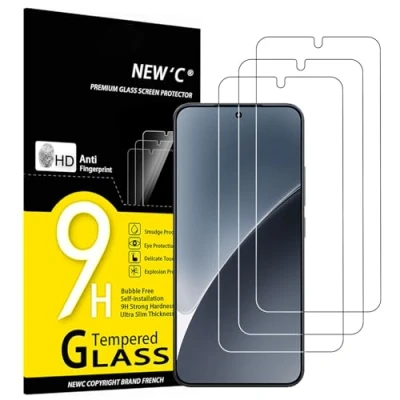 Immagine di NEW&#039;C 3 Pezzi, Vetro Temperato per Xiaomi 15, Pellicola Prottetiva Anti Graffio, Impronte, Senza Bolle, Durezza 9H, 0,33mm Ultra Trasparente, Resistente