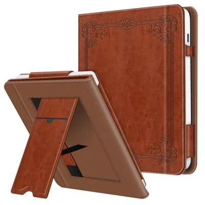 Immagine di FINTIE Custodia per 7&quot; Kobo Libra Colour (2024) / 2 (2021) eReader Stand Cover Protettiva Case con Card Slot e Hand Strap, Auto Sveglia/Sonno, Marrone