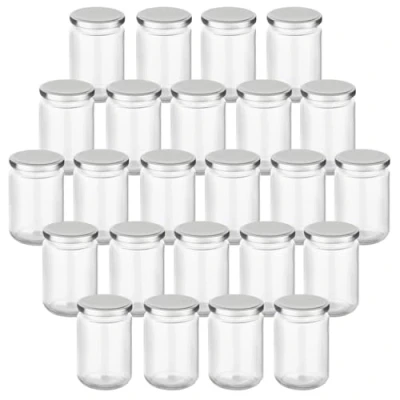 Immagine di gouveo Set di 24 vasetti da 350 ml, rotondi, con coperchio a vite, color argento, tappo per conservare e