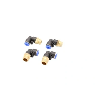 Immagine di Raccordo a innesto ad angolo pneumatico 90 1/4&quot; su 6 mm, 4 connettori push in aria compressa (R mm)