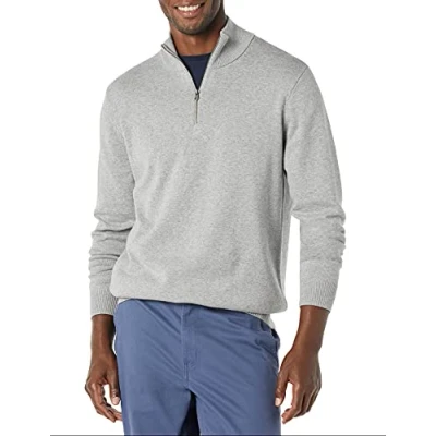 Immagine di Amazon Essentials Maglione con Cerniera sul Collo in Cotone 100% Uomo, Grigio Medio Puntinato, L