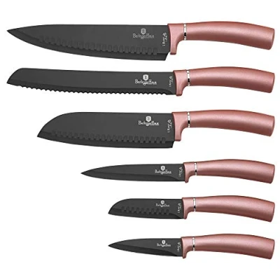 Immagine di BerlingerHaus I Rose Set di 6 Coltelli da Cucina Professionali, Lama in Acciaio Inossidabile, Rivestimento Antiaderente, Coltello Cuoco, Pane, Santoku, Manico Ergonomico, Design Elegante (BH 2513)