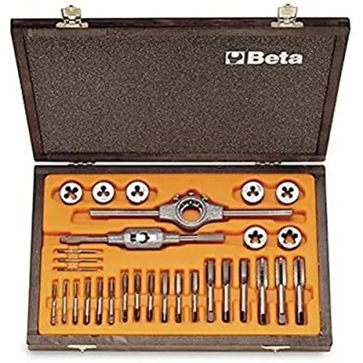 Immagine di Beta 446/C30 Assortimento di maschi e filiere con accessori in acciaio al cromo filettatura metrica cassetta legno