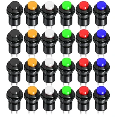 Immagine di Gebildet 24pcs 12mm SPST Interruttori a Pulsante ad Aggancio ON/OFF AC 250V/1.5A 125V/3A, Bloccabile Interruttore per Tromba Auto, PC, Lampada da Tavolo, Campanello di Casa