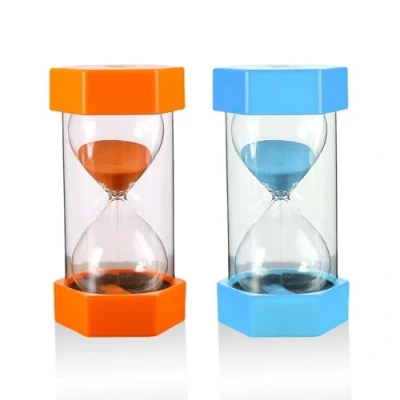Immagine di clessidra a 2 pezzi, 5 minuti di arancione, blu da 10 minuti, timer gioco, per cucina, doccia creativo e interessante
