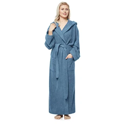 Immagine di Arus Accappatoio da donna con cappuccio, extra lungo, 100% cotone spugna, Taglia donna: XL, unisex: L Blu Grigio