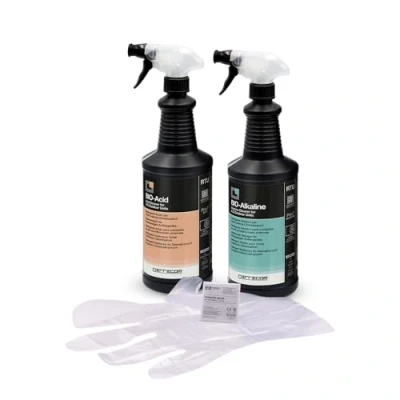 Immagine di Errecom Kit per pulizia unità esterna climatizzatori con tensioattivi biodegradabili, include bio Acid detergente acido da 1L, Alkaline alcalino guanti monouso