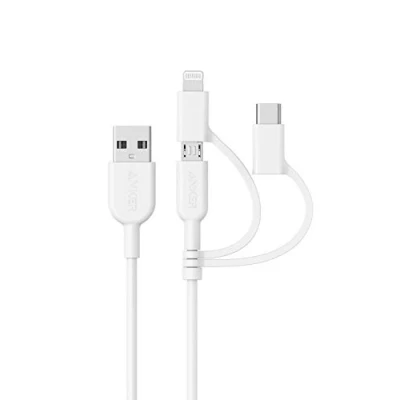 Immagine di Anker Cavo iPhone, PowerLine II 3 in 1 [90 cm], USB Type C/Lightning/Micro per iiPhone XS/XS Max/XR / 8/8 Plus, iPad, Huawei, HTC, LG, Samsung Galaxy, Sony Xperia, Smartphone Android e altro