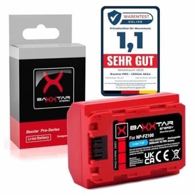 Immagine di Baxxtar Pro NP FZ100 batteria 2600mAh anche compatibile con Sony Alpha 6700 A1 7C II 7CR 7R IV V ZV E1 ecc.