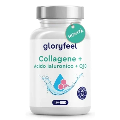 Immagine di Collagene + Acido Ialuronico Coenzima Q10, Integratore Pelle, Unghie e Capelli, Puro 120 Capsule, Con Vitamine Minerali, Scorta di 4 Mesi