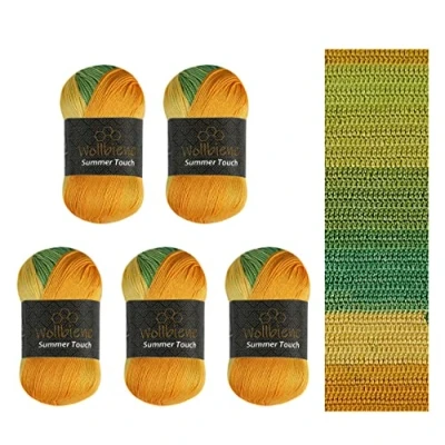 Immagine di Wollbiene Summer Touch Batik, 5 gomitoli di lana da 100 g, multicolore con gradiente, 500 g mercerizzata in microfibra acrilica (509 agrumi)