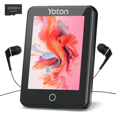Immagine di YOTON Lettore MP3 Bluetooth da 64 GB, musicale portatile con touch screen, Suono HiFi Lossless, Radio FM integrata, Cronometro, Registratore, Contapassi, Viene fornito auricolari