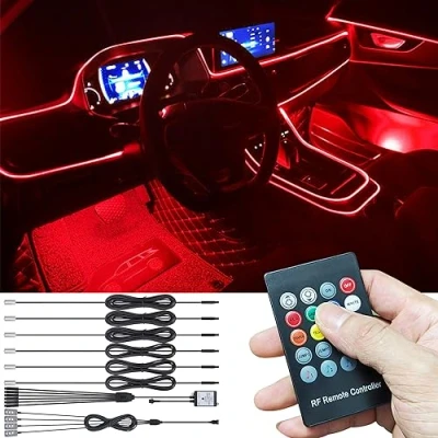 Immagine di TABEN Kit luci Atmosfera per Auto Sincronizzazione Musicale Multicolore 16 Milioni Colori 8 Metri Illuminazione Ambientale vano Piedi USB in Fibra Ottica, Telecomando RF Controllo
