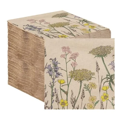 Immagine di Table Kind confezione da 100 tovaglioli di carta riciclata morbida, usa e getta floreali per feste, catering uso quotidiano, ecologici, compostabili la casa non sbiancati,