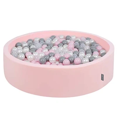 Immagine di KiddyMoon Piscina di Palline 120X30cm/300 Colorate Grande Tondo per Bambini, Fabbricato in EU, Rosa:Perla/Grigio/Trasparente/Rosa Chiaro