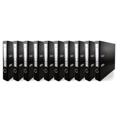Immagine di Netuno 10 raccoglitori cartone ecologico riciclato nero a 2 anelli A4 dorso 5 cm per ufficio scuola archivio faldoni portadocumenti