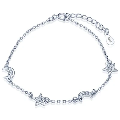 Immagine di Infinite U, elegante bracciale da donna in argento Sterling 925 con charm a forma di stelle e luna zirconia cubica, regolabile mano catenina,