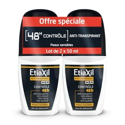 Immagine di ETIAXIL Deodorante antitraspirante Uomo Sudorazione moderata Ascelle Controllo 48 ore Roll on 50 ml Confezione da 2