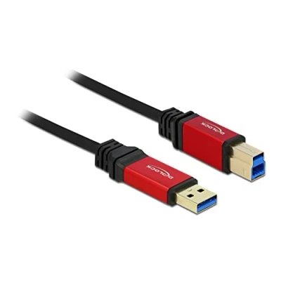 Immagine di Delock Cavo USB 3.2 Gen1 (USB 3.0) Spina A, B 5.00 m Rosso, Nero contatti connettore dorati, Certificato UL 82759