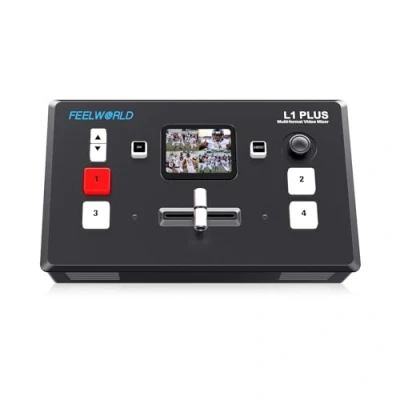 Immagine di FEELWORLD L1 Plus Multi Camera Video Mixer Switcher con PTZ Controller Chroma Key 4 ingressi HDMI Formato di uscita USB3.0 Touch Screen da 2 pollici Produzione in tempo reale Streaming live