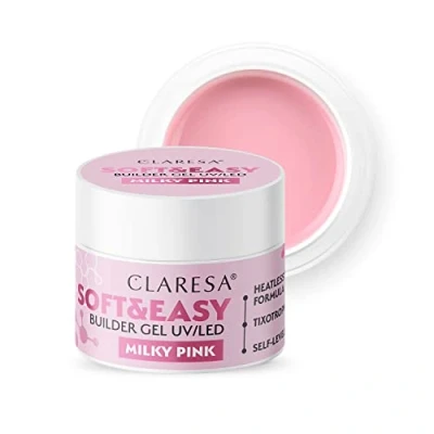 Immagine di Claresa Gel Costruttore Medio Alta Densità, Tissotropico, Autolivellante, facilmente pinzabile, aderisce sull&#039;unghia in maniera impeccabile, di facile limatura, Soft e Easy Milky Pink 45g
