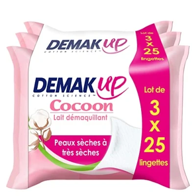 Immagine di Demak&#039; Up Cocoon 3 pacchetti di 25 salviette latte struccante per pelli secche/Sensibili