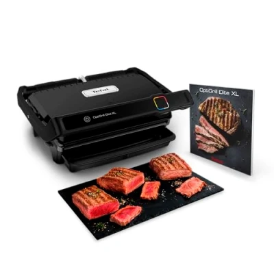 Immagine di Tefal OptiGrill Elite XL GC760812 griglia a contatto, 16 programmi, display digitale con indicatore del livello di cottura, piastre rimovibili, elettrica, colore nero