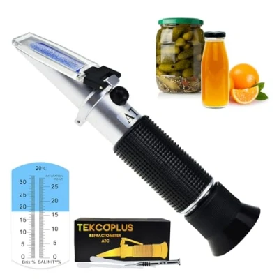 Immagine di Rifrattometro Brix con ATC Misura l&#039;intervallo 0 32% divisione 0,2% Ideale per brandy, birra, frutta, liquidi da taglio Include luce LED e pipette