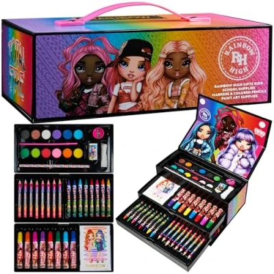 Immagine di Rainbow High Valigetta Colori per bambini Kit Disegnare e Dipingere Set acquerelli Pennarelli Matite Pastelli Regalo Creativo Bambine
