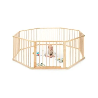 Immagine di Dibea DP00582 Box pieghevole in legno per neonati e bambini piccoli, con porta, Marrone, 8 elementi da 90 x 68 cm