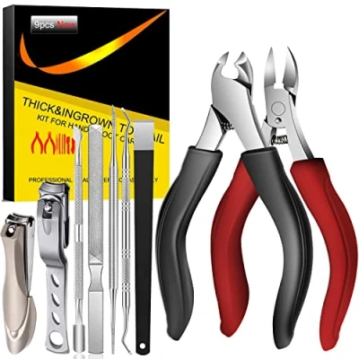 Immagine di Pinze professionali per unghie dei piedi, super affilate spesse e incarnite, in acciaio inox, pedicure, la cura 9 pezzi