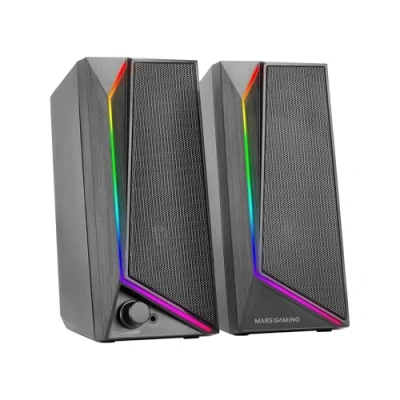 Immagine di MARSGAMING MS72, Altoparlanti Gaming 15W, Illuminazione RGB Flow, 2 Driver Attivi, Chipset DSP, Connessione Plug&amp;Play USB e Jack 3.5mm, Rotella Controllo Volume Porta Audio per Cuffie, Nero