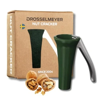 Immagine di Schiaccianoci di design in acciaio inox Drosselmeyer Progettato e prodotto Svezia Efficace su noci tutte le dimensioni con il minimo sforzo resistente Molto forte robusto