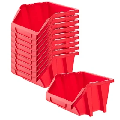 Immagine di KADAX Cassetta impilabile da officina, piccola scatola di smistamento in plastica PP, diverse dimensioni e colori, scatole per stoccaggio parete degli attrezzi (rosso, set 10 118 x 98 mm)