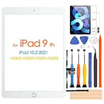 Immagine di Touch Screen per iPad 9 2021 9th Generazione, Digitizer Touchscreen 10.2 A2602 A2603 A2604 A2605, Schermo tattile Frontale, con Home Buttone, include Strumenti di Riparazione (White)
