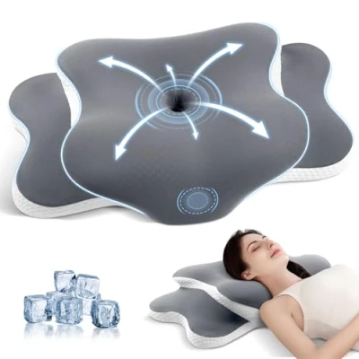 Immagine di JINXIA Cuscino Cervicale, Ergonomico, Ortopedico per Chi Dorme su un Fianco, Sulla Schiena e a Pancia in Giù con Federa Rimovibile, Grigio